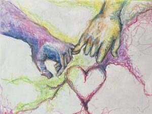 Artwork showing two hands linked over a heart.